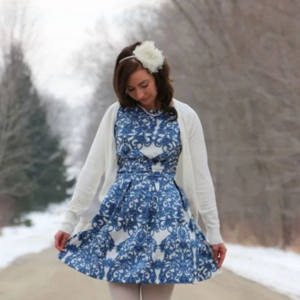 Closet Fit and Flare Floral Dress with Back cut Detail.